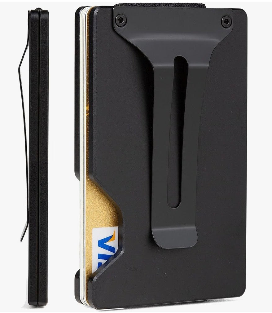 Custom minimalist RFID aluminum wallet with engraved design by Dragon Vaults