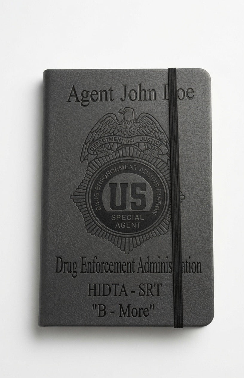 Large leather notebook personalized with custom laser engraved artwork