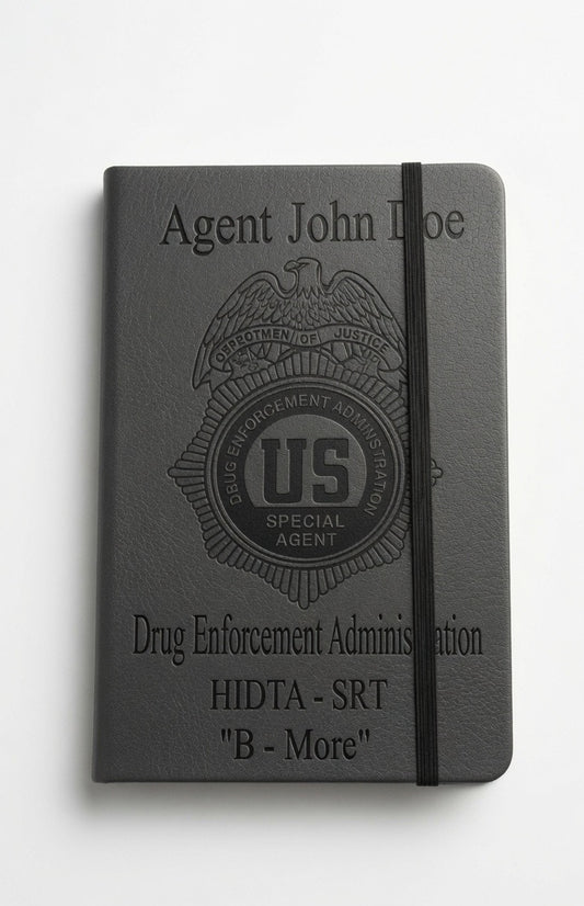 Large leather notebook personalized with custom laser engraved artwork