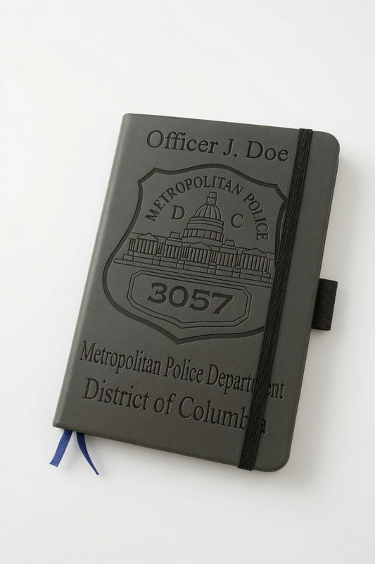 Small leather notebook personalized with custom laser engraved logo